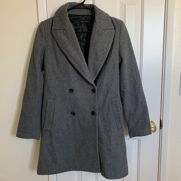 ZARA Wool Blend Double Breasted Coat 7901/222, Grey, Size XS - Picture 1 of 7
